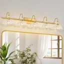 Gold Bathroom Vanity Light, 5-Light Brushed Gold Finish Vanity Light with Floral Clear Glass Shades, Vintage Wall Mount Lighting for Bathroom, Dressing Table
