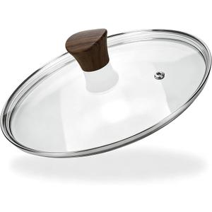 9 Inch Tempered Glass Lid, Universal Pot and Pan Cover Replacement - Dishwasher Safe Glass Cookware Cover with Stainless Steel Edge & Heat Resistant Bakelite Knob