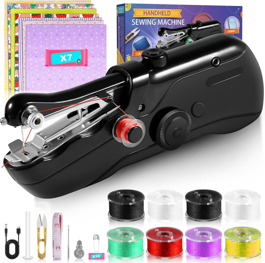 2026 Handheld Sewing Machine, Mini Portable Hand Sewing Machines for Beginners, Quick Stitching & DIY Crafts Electric Small Sewing Machine, Dual Power Supply Complete Sewing Kit for DIY Home Travel