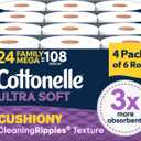 Cottonelle Ultra Soft Toilet Paper, 24 Family Mega Rolls=108 Regular Rolls