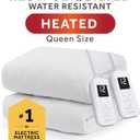 Sunbeam Electric Premium Water Resistant Restful Quilted Heated Mattress Pad, 12 Heat Settings, 12-Hour Selectable Auto Shut-Off, Fast Heating, Cozy Warming Bed, Queen, 60" x 80"
