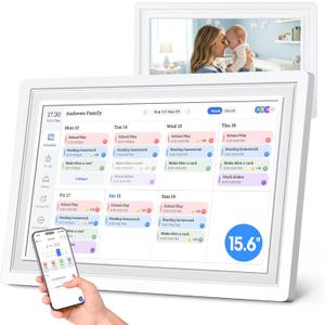 15.6" WiFi Planner Smart Digital Calendar  1080P Full HD Interactive Touchscreen, Chore Charts, Meal Planning,Hearth Display Digital Calendar Wall & Desk Mountable for Family Schedules and Cloud Photo (White, 15.6)
