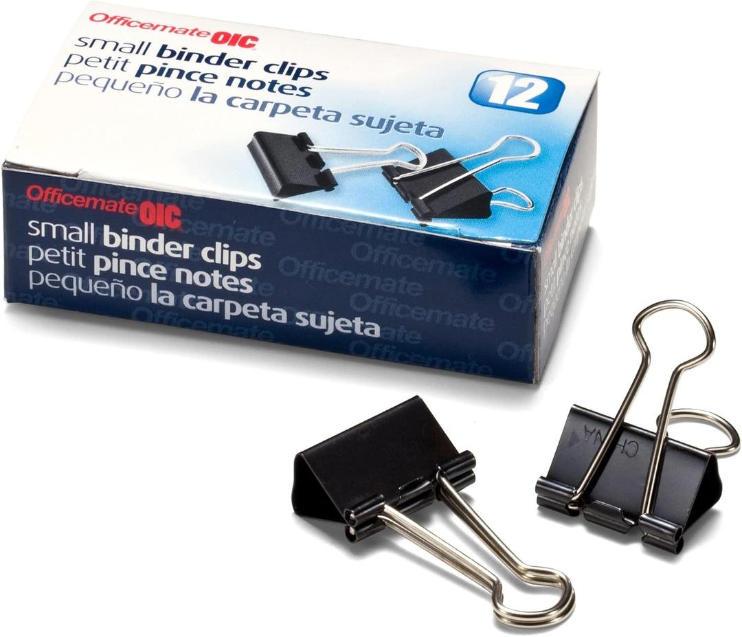 Officemate International Corp. 99020 Binder Clips,Small,3/4-Inch Wide,3/8-Inch Cap, 12/BX, Black/Silver, 2 Pack