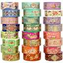24 Rolls Washi Tape Set, Gold Foil Floral Decorative Tape for Scrapbooking, Bullet Journaling, Planner, DIY Crafts, Christmas - Floral Feast