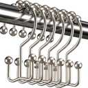 Titanker Shower Curtain Hooks Rings, Rust Resistant Metal Double Glide Shower Hooks Rings for Bathroom Shower Rods Curtains, Set of 12 Hooks - Nickel