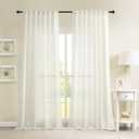 Novecozy White Linen Curtains 42 x 84 Inch Long 2 Panels Set for Bedroom Living Room, Backtab Rod Pocket Farmhouse Boho Linen Textured Light Filtering Semi Sheer Window Drapes, Cream Ivory