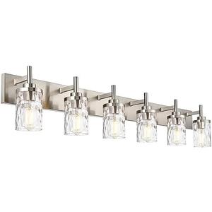 QueeuQ 6 Light Bathroom Vanity Light Wall Sconce Lighting Brushed Nickel Modern Bathroom Wall Light Fixture with Clear Hammered Wall Lamp for Kitchen Living Room Bedroom