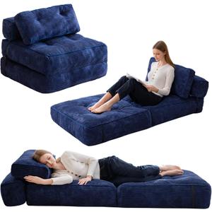 HIGOGOGO Folding Couch Sofa Bed, Convertible Sleeper Chair with Pillow Foldable Mattress with Back Support, Portable Fold Out Chair Bed Floor Mattress,Comfy Floor Sofa for Living Room,Bedroom (Standard, Navy)