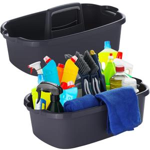 2-Pack Large Gray Cleaning Caddy for Cleaning Supplies with Handle - Portable Plastic Tote Organizer for Shower, Bathroom, Kitchen, Under Sink Storage