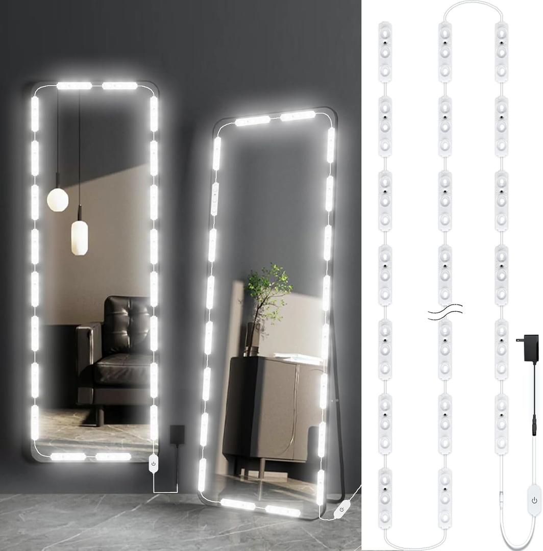 LED Vanity Mirror Lights, Hollywood Style Makeup Light, 14FT/6000K/Dimmable/12V Adapter/Self-Adhesive Full Body Vanity Lights, Lighting for Makeup Floor Mirror & Bathroom (14 feet length)