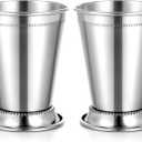 Set of 2 Mint Julep Cups, Classic Stainless Steel Glasses for Party Bar Home Restaurant, 12 oz Metal Cocktail Glasses for Beer Juice Beverage, Silver