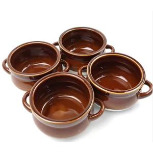 French Onion Soup Bowls with Handles, 16 Oz Ceramic Soup Serving Bowl Crocks - Oven Safe Bowls for Chili, Beef Stew, Cereal, Pot Pies, Set of 4 (Brown)