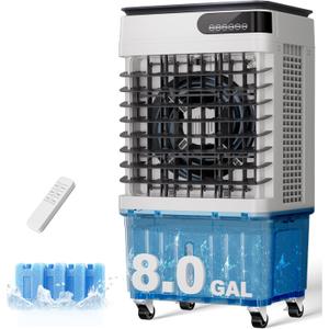 Uthfy Swamp Cooler, 2500 CFM Evaporative Air Cooler with 8.0 Gal Water Tank, 120 Oscillation, 3 Modes, 12 H Timer, Remote, 4 Ice Packs, Portable Air Conditioner for Indoor36 Inch