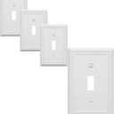 OKAWYC Single Toggle Light Switch Cover Belaire Beaded Metal Wall Plate, 4-Pack White 1 Gang, Light Switch Cover Decorative Wallplate, Durable