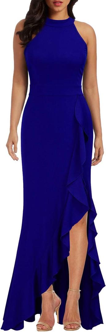 WOOSEA Women's High Neck Split Bodycon Mermaid Evening Cocktail Long Dress (S)