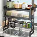 Over The Sink Dish Drying Rack, Over Sink Dish Drain Drying Rack for Kitchen Storage of Dishes and Cutlery, Space Saving Dish Rack with Cover, (Black, 33.5 inch), Large