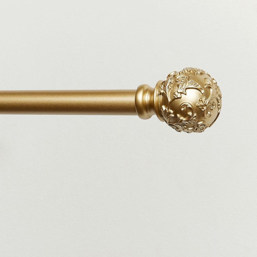 Exclusive Home Vine 1" Curtain Rod and Finial Set, Gold, Adjustable 36"-72"