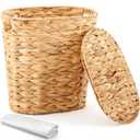 Ctosree 3 Gallons Small Wicker Trash Can with Lid Handle Woven Wicker Rattan Bathroom Waste Basket Boho Trash Basket with 100 Plastic Garbage Bags for Bedroom Office Laundry (Oval Style)