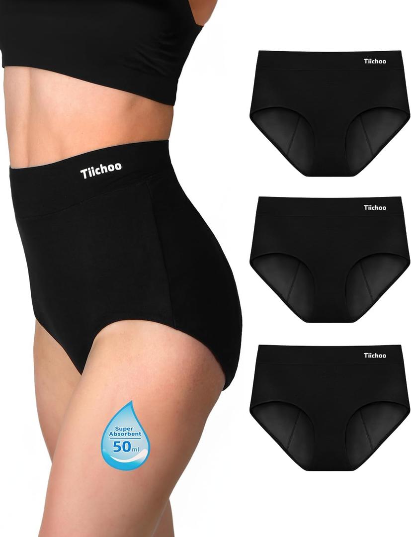 Period Underwear for Women Heavy Flow Extra High Waisted Period Panties Soft Menstrual Leakproof Underwear (XX-Large, Black of 3)