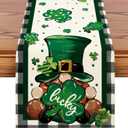 OTOSTAR St.Patrick's Day Table Runner 13x72 Inch, Buffalo Plaid Shamrocks Hat Gnome Spring Holiday Kitchen Dining Lucky Clover Table Decoration for Indoor Outdoor Home Party