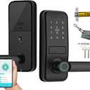 Smart Lock, Keyless Entry Door Lock with Sleek Matte Black Handle, Electronic Keypad Deadbolt, Fingerprint & Touchscreen Keypad, Biometric Door Lock, Bluetooth Smart Lock for Front Door (Black)