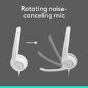 Logitech H390 Wired Headset for PC/Laptop, Stereo Headphones with Noise Cancelling Microphone, USB-A, In-Line Controls, Works with Chromebook - Off White