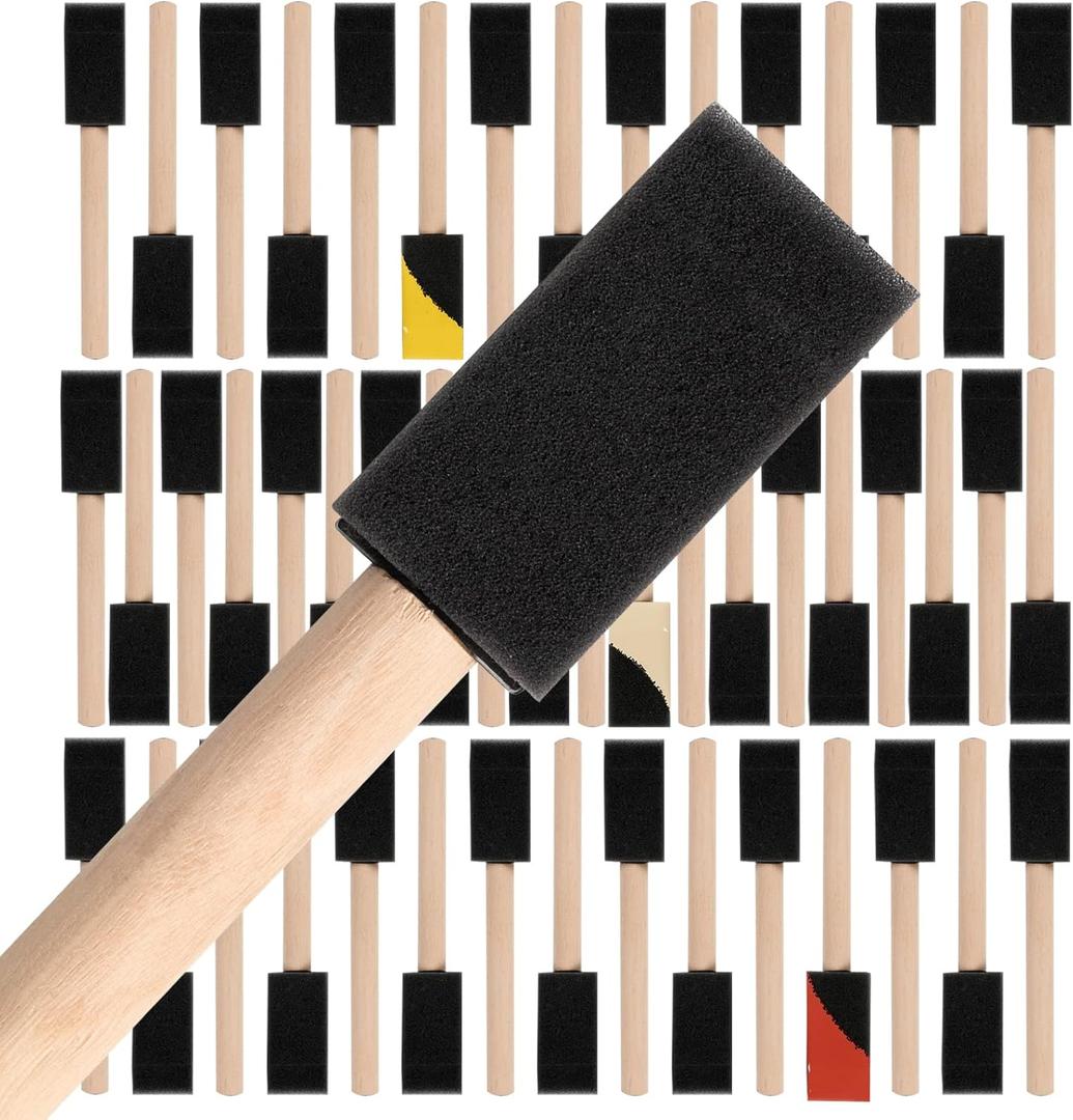 Mister Rui Poly Foam Paint Brushes 50 Pack, Sponge Paint Brushes, Mini Foam Brushes 1 Inch Wood Handle for Painting and Cleaning
