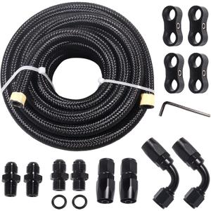 6AN 15FT 4L60E 4L65E Transmission Cooler Line Kit - Black,1/4"NPSM X 6AN -Steel-Black Nylon Braided Hose Kit Nylon Braided Fuel Line Hose Fitting Kit with 6AN 90 degree &Straight Hose Ends.