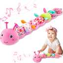 Baby Toys 0-6-12 Months,Infant Musical Stuffed Animals Activity Toys with Muti-Sensory Crinkle,Rattles,Baby Girl Toys Gifts for Newborn Tummy Time,Caterpillar,Pink