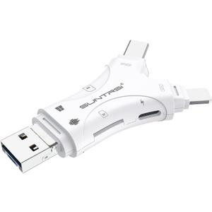 SUNTRSI 4 in 1 SD Card Reader for Phone/Pad/Android, Micro SD Card Reader Adapter, Portable Memory Card Reader for SD and Micro SD Cards
