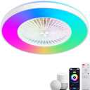 24" Bladeless Ceiling Fan with Lights, Smart Low Profile Ceiling Fan with Alexa, APP Control Dimmable Color Ambient, Modern Flush Mount RGB Ceiling Fans White
