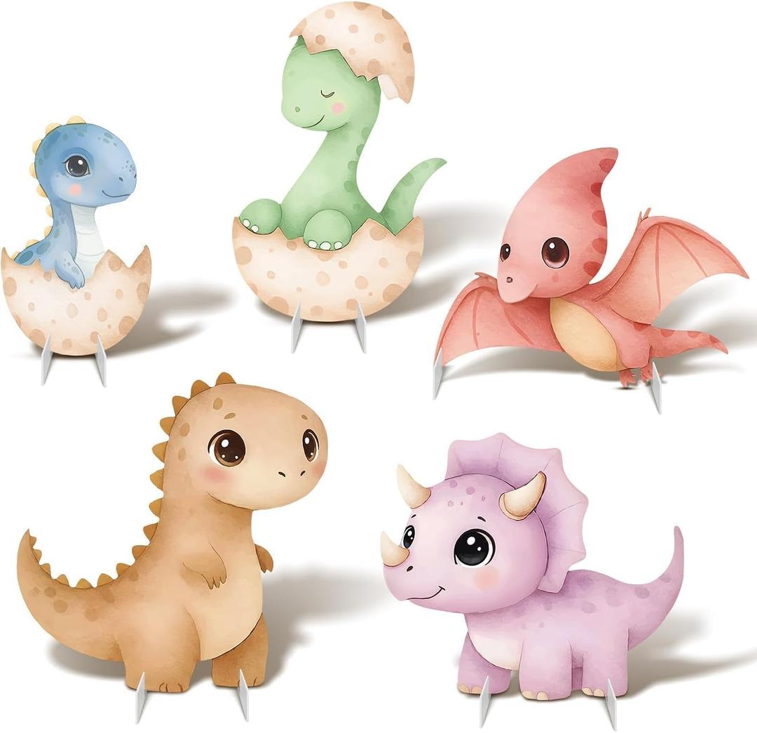 5Pcs Dinosaur Baby Shower Decorations, Large Baby Dinosaur Cardboard Cutout Standup, Dino Themed Birthday Party Signs for Photo Booth Props Backdrops Decor Cartoon Party Supplies