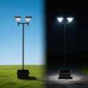 Solar Lamp Post Light with Planter,2-Head Solar Pole Light Outdoor Waterproof for Porch Yard Driveway Garden Patio Decor, Two diamond lamp heads