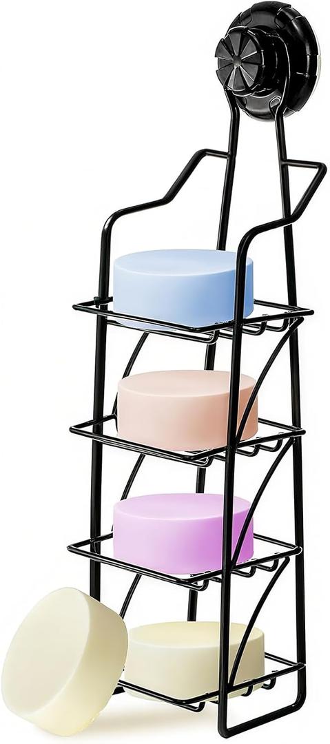Yopay 4 Tier Soap Holder for Shower Wall, Reusable Self Draining Bar Soap Dish Holder Strong Suction Cup, Rustproof Shampoo Shower Caddy Hanging for Bathroom Kitchen Sink, No Drilling, Reusable