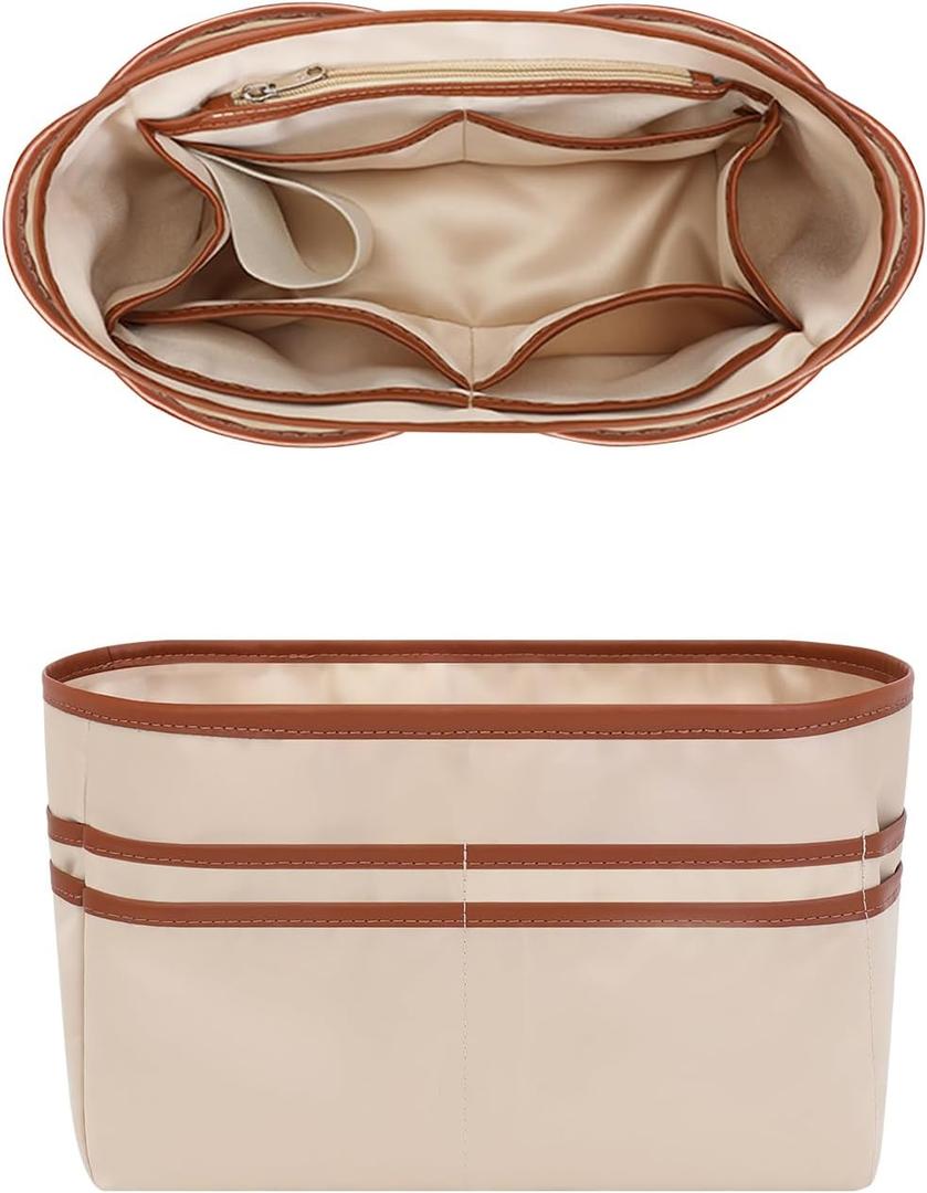 GIVLEFLY Mini Purse Organizer Insert  Lightweight Handbag Organizer with Multiple Pockets & Card Slots, Zippered Section, Interior & Exterior Pockets for Tote, Mini Bag, and Small PursesBeige