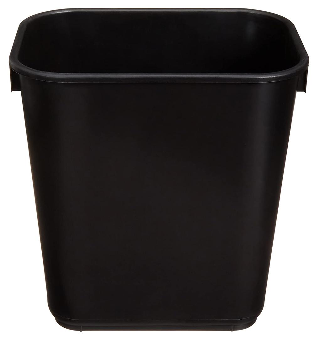 Amazon Basics Small Rectangular Commercial Office Wastebasket, Easy to Clean, 3 Gallon, Black, 2-Pack