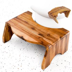 TINAMO 7 Acacia Wood Foldable Toilet Stool, Round Edge Squatting Stool for Adults - Up to 400LBS Weight Capacity Foot Stool for Toilet, 2-in-1 Toilet Stool Squat Adult - No Assembly Required
