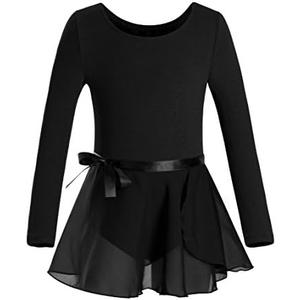 DANSHOW Girls Team Basic Long Sleeve Leotard with Skirt Kid Dance Ballet Tutu Dress, Size L ,6-8 Y