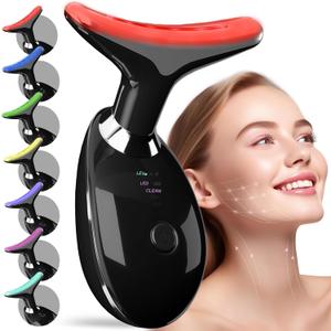 7 Color Neck Face Massager Tool, Facial Massager with Vibration Tech, Rechargeable Face culpting Tool for Skin Care (Black)
