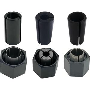 1/4",1/2",12mm Router Collet And Nut Set For Dewalt DW6214 DW618 Router with Reducer Sleeves 1/2"-3/8", 12.7mm-6mm, 12.7mm-8mm (6 Pck)