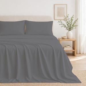 THREAD SPREAD Egyptian Cotton Sheets Full Size Everyday Bedding 100% Cotton Full Size Sheets Set (4 PC, Dark Grey), 16" Deep Pocket Sheet, Soft Sateen Weave and Durable Bedding Set - Ease Collection
