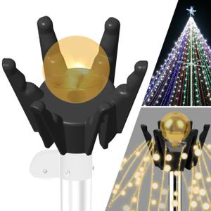 2 x Christmas Tree Flag Pole Mega Topper Light Hook for Hanging Xmas Tree Lights-Outdoor Telescoping Flagpole Christmas Tree Light Kit for Hanging Patio Yard Party Decoration(Black, 1PC)