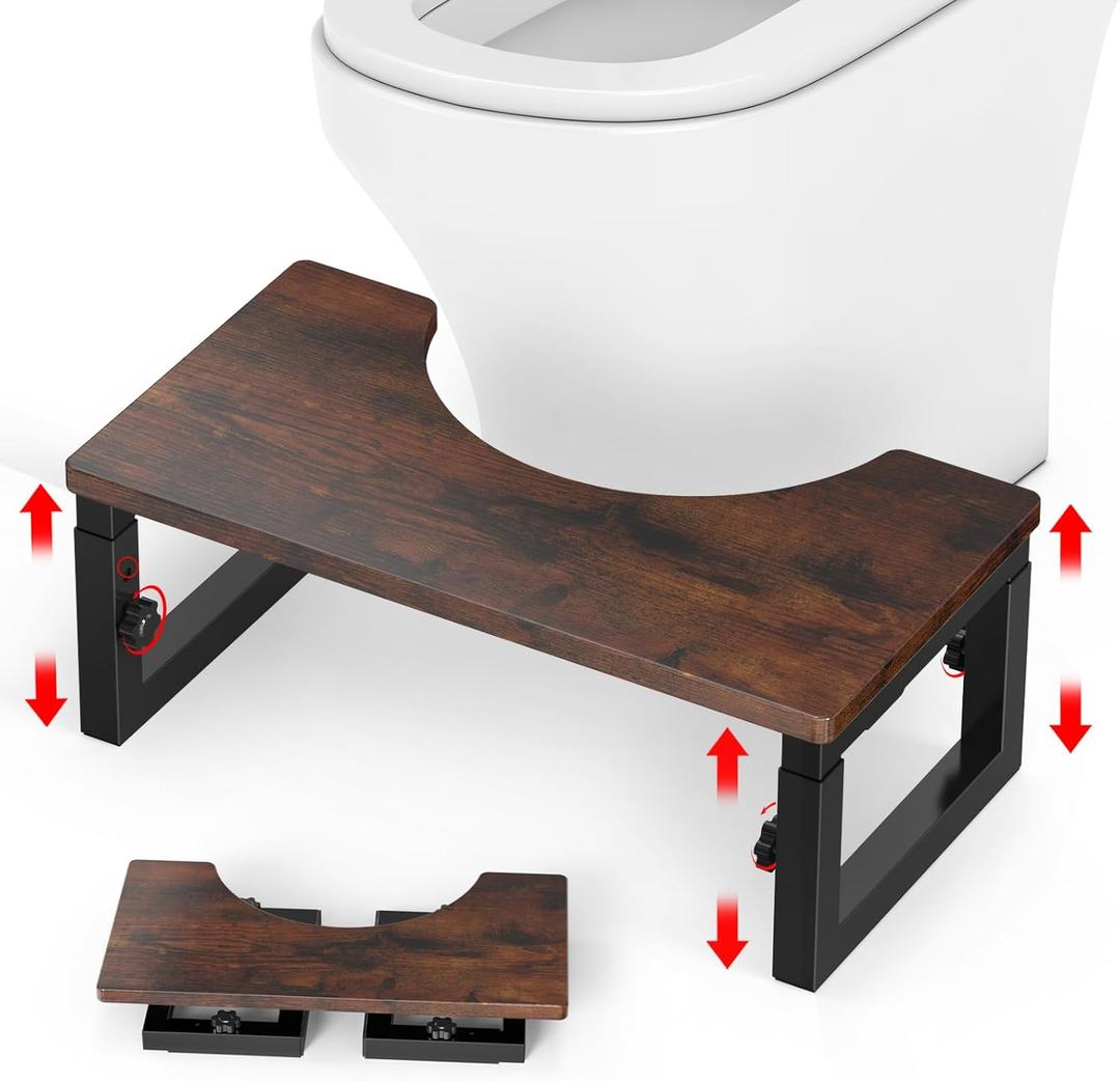 Foldable Toilet Stool, 6" and 7" Wood Poop Stool for Potty Training, Portable Toilet Potty Stools, Adjustable Height, Bathroom Squat Stool Potty for Adults Kids, Improve Squatting Posture and Comfort (Vintage)