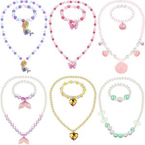Sumind 6 Sets Toddler Jewelry for Little Girls Baby Beaded Necklace and Bracelet Costume Dress up Jewelry Gifts Princess Party Favors(Princess Style)