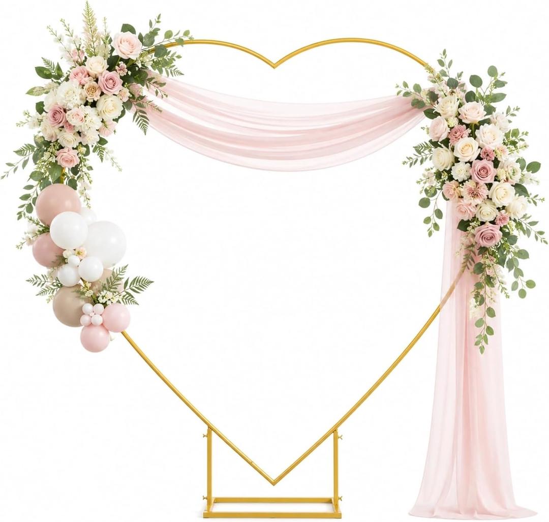 6.6 x 6.6 ft Heart Arch Stand, Heavy-Duty Gold Metal Heart Shape Arch