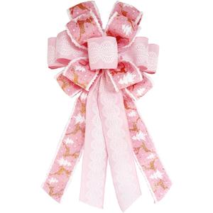 Christmas Tree Topper Bows, Handmade Bowknot with Christmas Tree and Reindeer, 21.3x11.1 Inches Large Size Xmas Decoration for Wedding Birthday New Year Party (Pink)