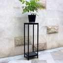 Zhongma 2 Tier 39.5" Tall Plant Stand with Slate Top Square Flower Shelf for Balcony, Home, Garden, Backyard Patio with Adjustable Leveling Feet