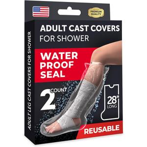 100% Waterproof Cast Covers for Shower Leg - 2pk - Tight Seal - Reusable Adult Half Leg Cast Protectors - Knee, Ankle, Foot - After Surgery Bandage and Dressing Cast Bag for Wounds and Burns