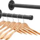 Cast Iron Wall Mounted Clothes Rack, Heavy Duty Industrial Pipe Clothing Rack for Hanging Clothes, Garment Racks for Wardrobe Organizers and Storage, DIY Closet Rods Closet Bar (Black 2 Pack, 12 in)