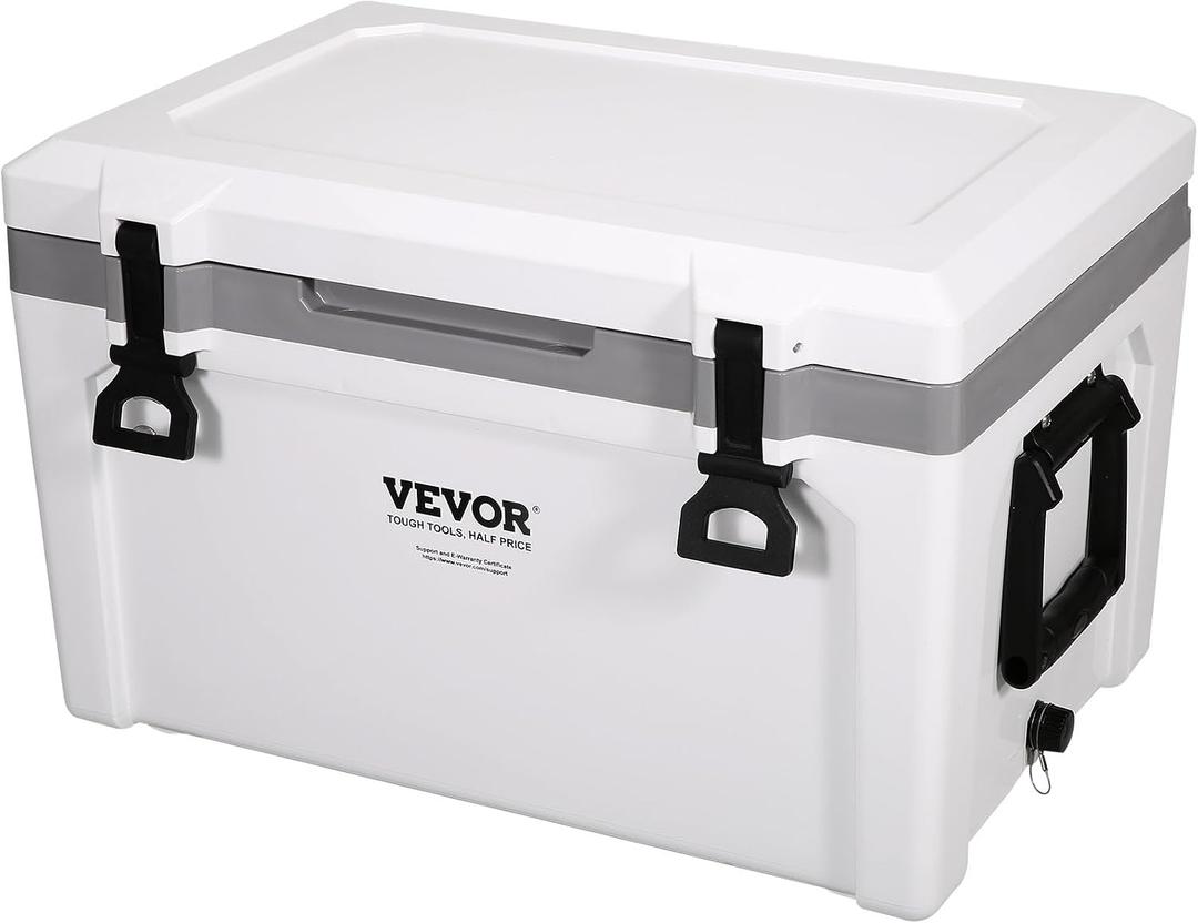VEVOR Ultra-Light Hard Cooler, Ice Retention Cooler with Heavy Duty Handle, Ice Chest Lunch Box for Camping, Travel, Outdoor, Keeps Cool for up to 6 Days, 30% Lighter Than Rotomolded Coolers, 52 Qt Without Wheels